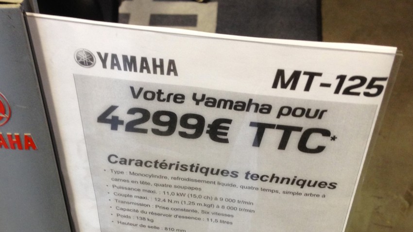 4299 euros pour le MT 125 2015