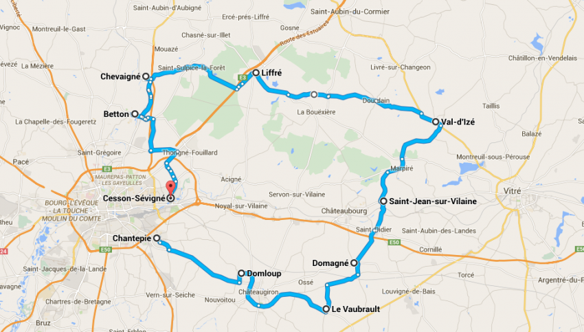 Roadbook à Rennes : 90km