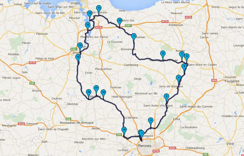 Roadbook sortie moto du 20 mars 2016 au départ de Rennes