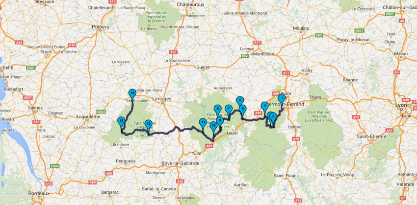 Roadbook Dordogne & Auvergne Moto Tour en juillet 2016 : Jour 4