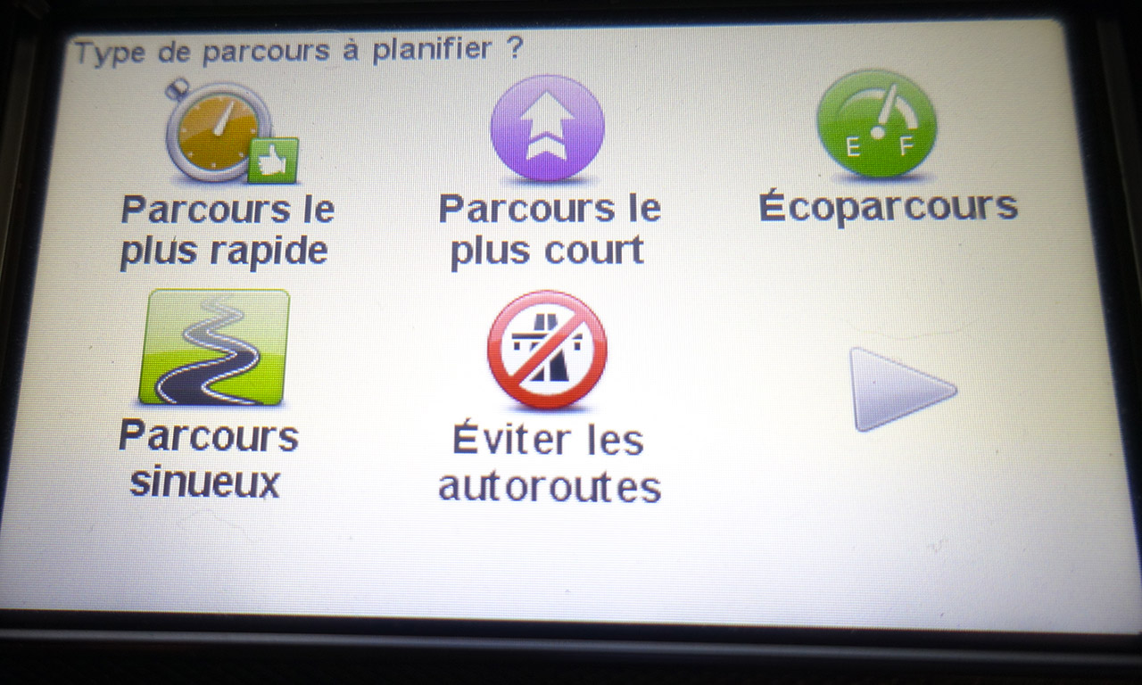 choix du type de route sur le Tomtom Rider V4