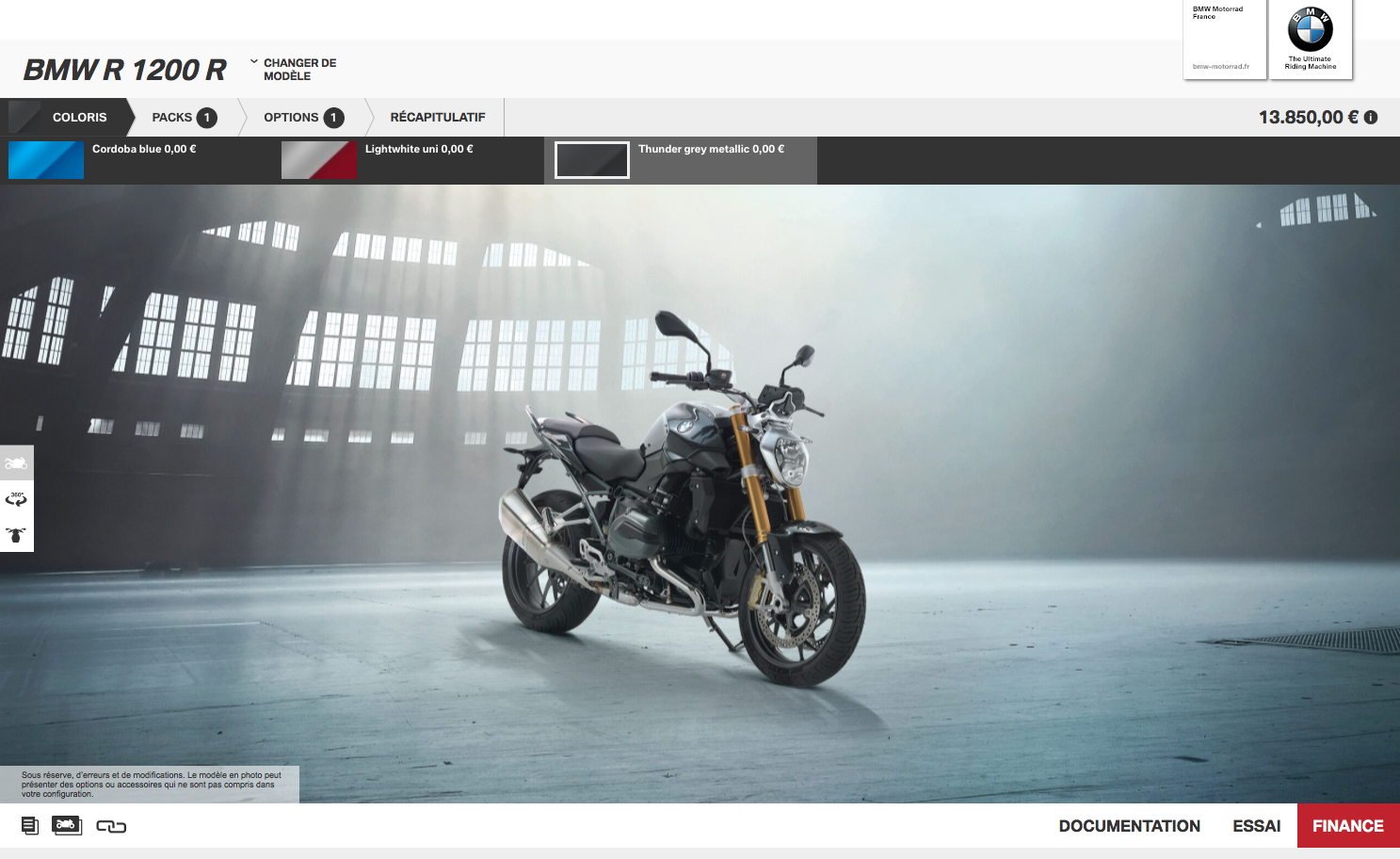 Configurer sa moto BMW sur le site web