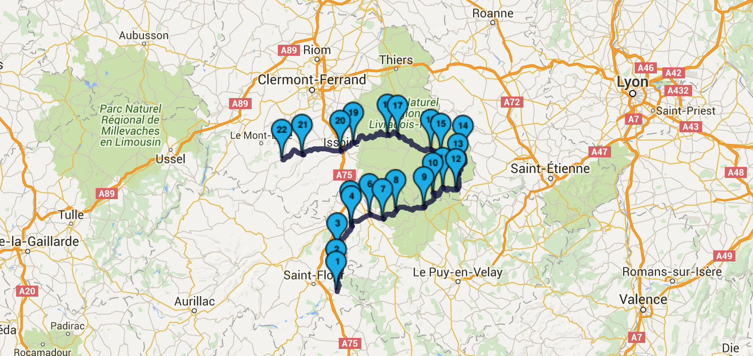 roadbook moto massif central virage