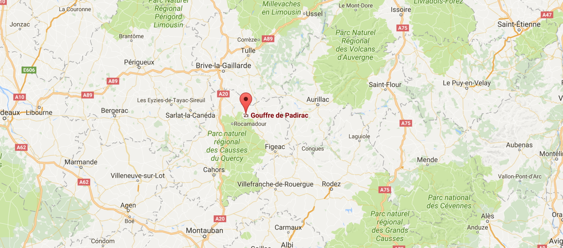 Gouffre de Padirac sur une carte