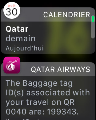 qatar airways sur l'apple watch