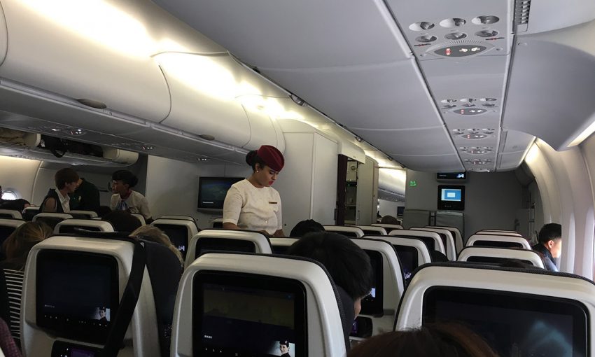 ambiance à bord de l'avion pour le Qatar