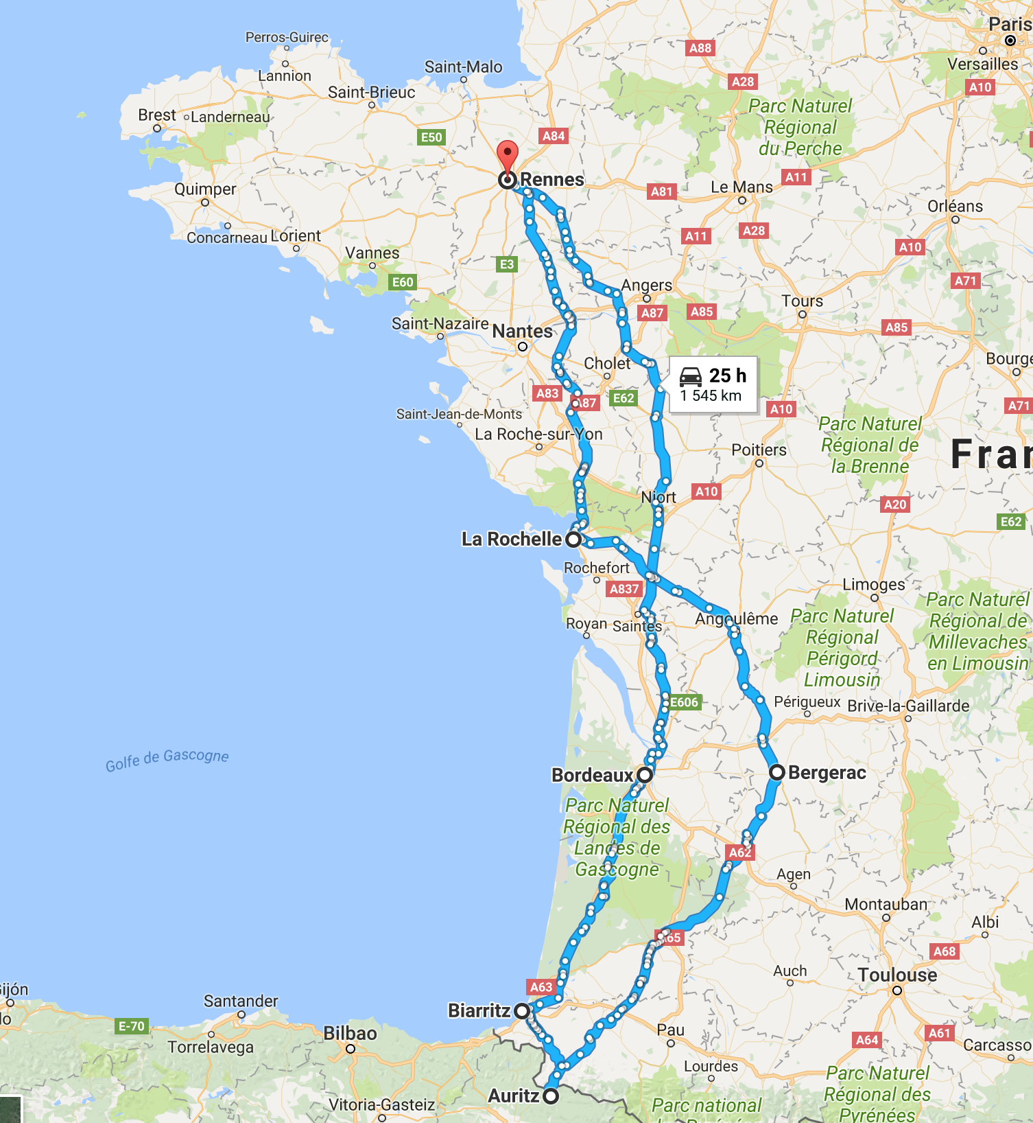 balade moto : direction Biarritz en Aquitaine