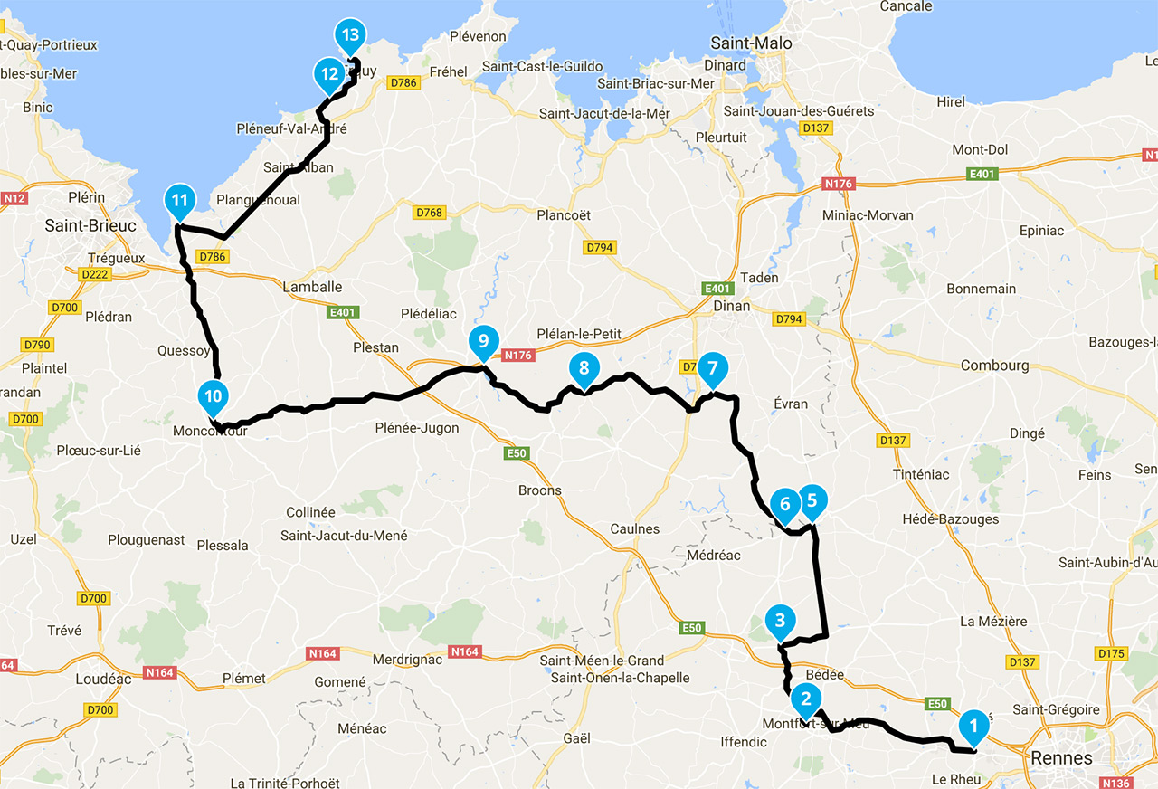 Itineraire balade moto Rennes vers Erquy