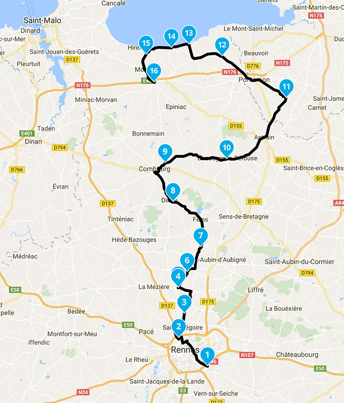 Roadbook et itinéraire balade moto au départ de Rennes vers Saint-Malo