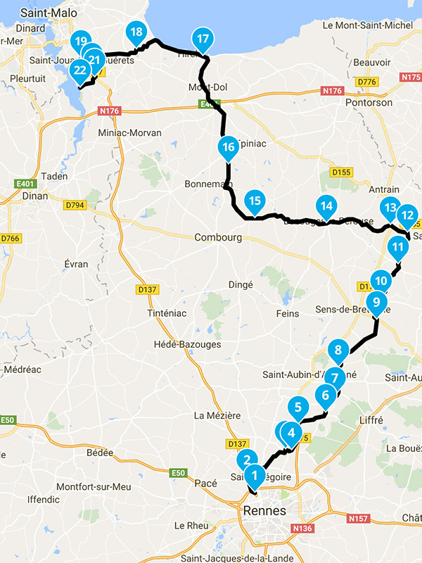 Roadbook Saint Suliac depuis Rennes à moto