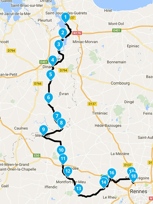 Roadbook entre Rennes et Saint Suliac, près de Saint-Malo