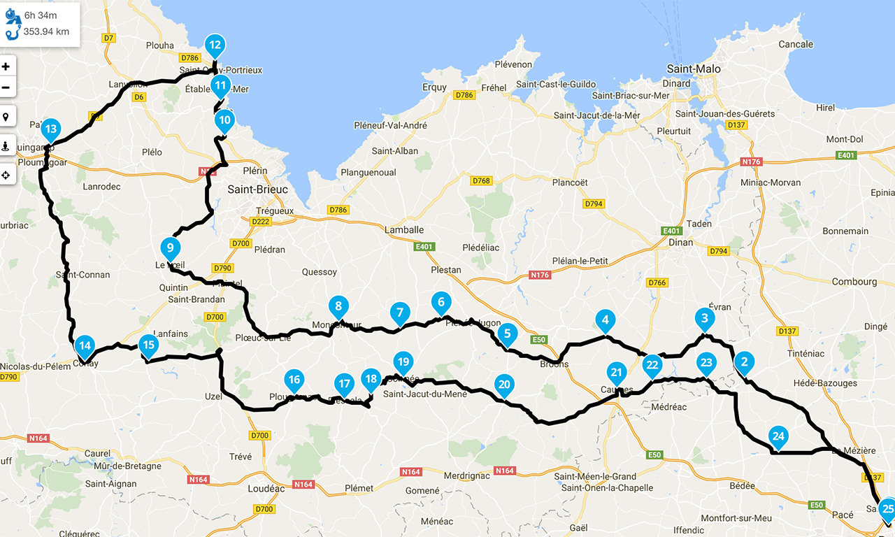 roadbook Saint Quay Portrieux au départ de Rennes