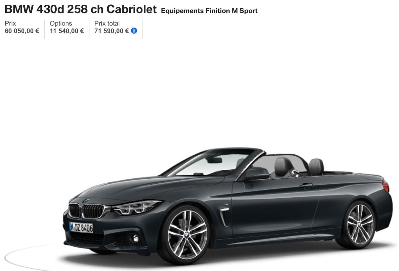 BMW 430D Cabriolet décapotée