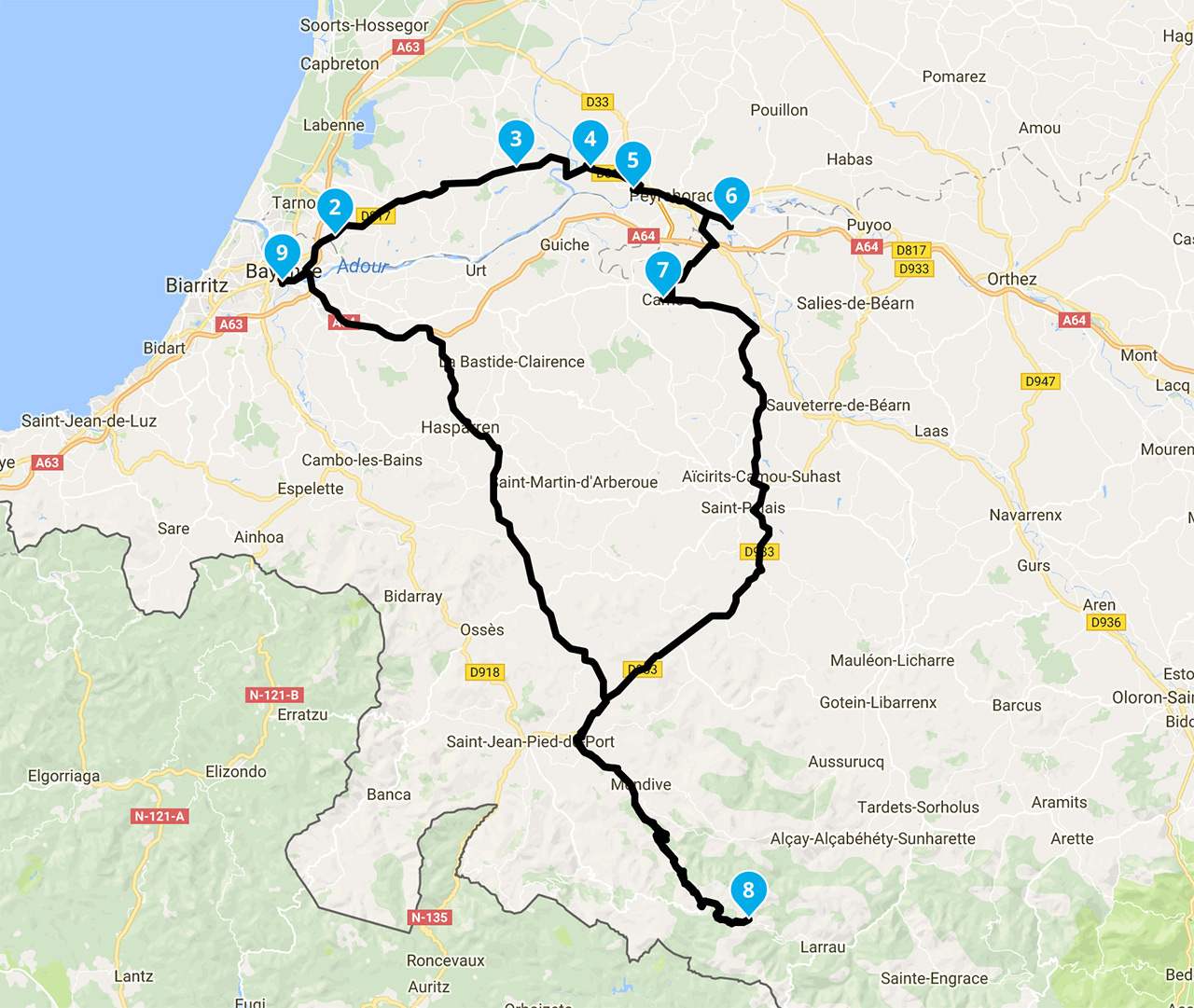 Roadbook du 4 mars 2018 au départ de Bayonne