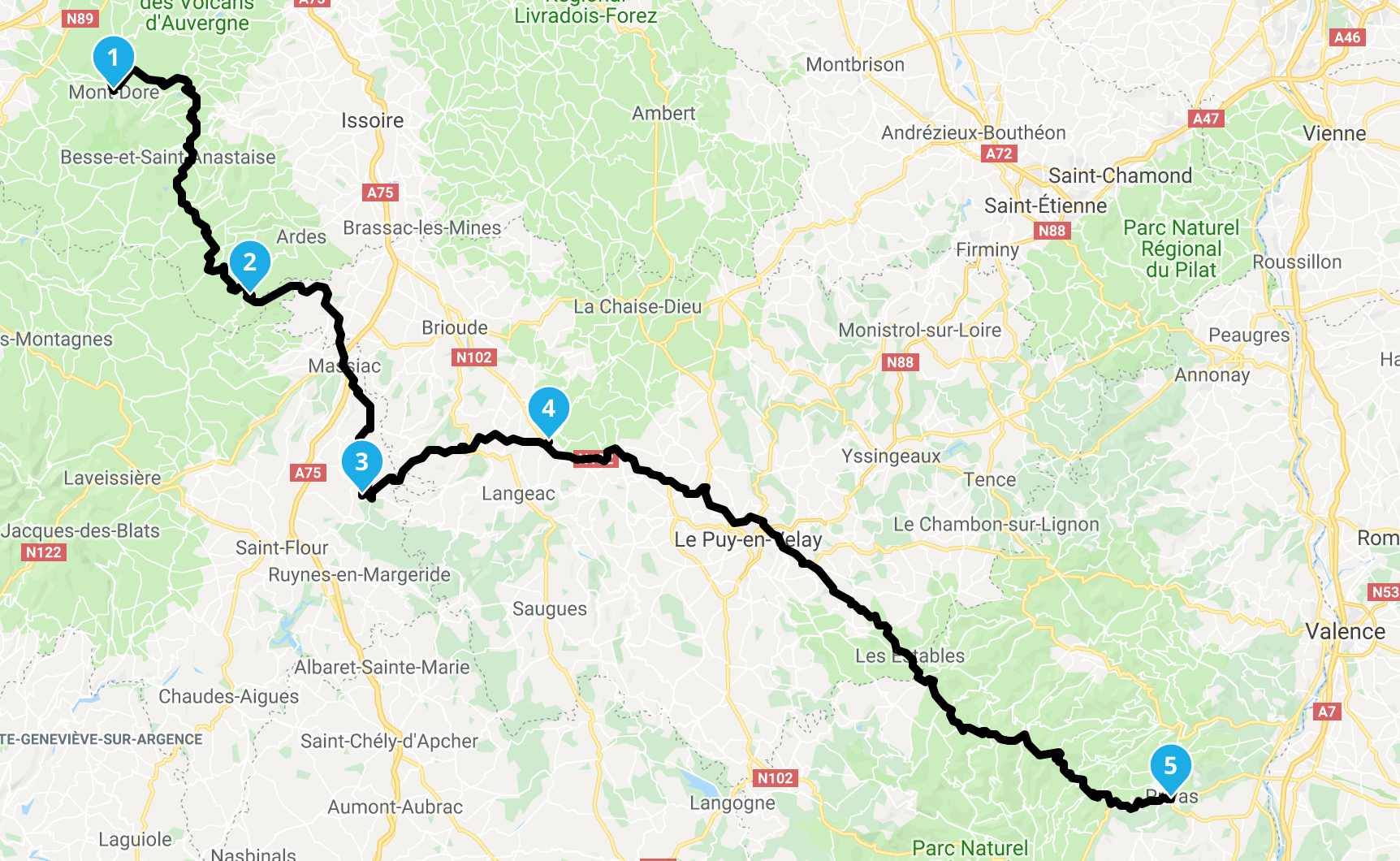 Roadbook du lundi 27 mai entre Le Mont-Dore et Valence (Privas)
