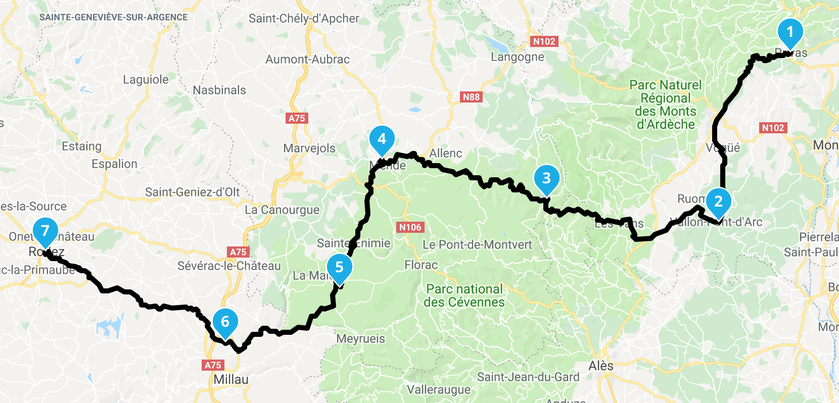 Roadbook du mardi 28 mai entre Privas et Rodez