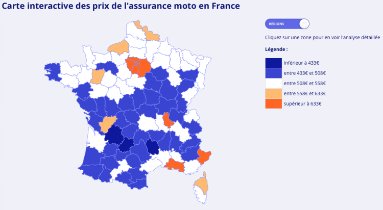 Carte de France des prix d'assurance moto-2018