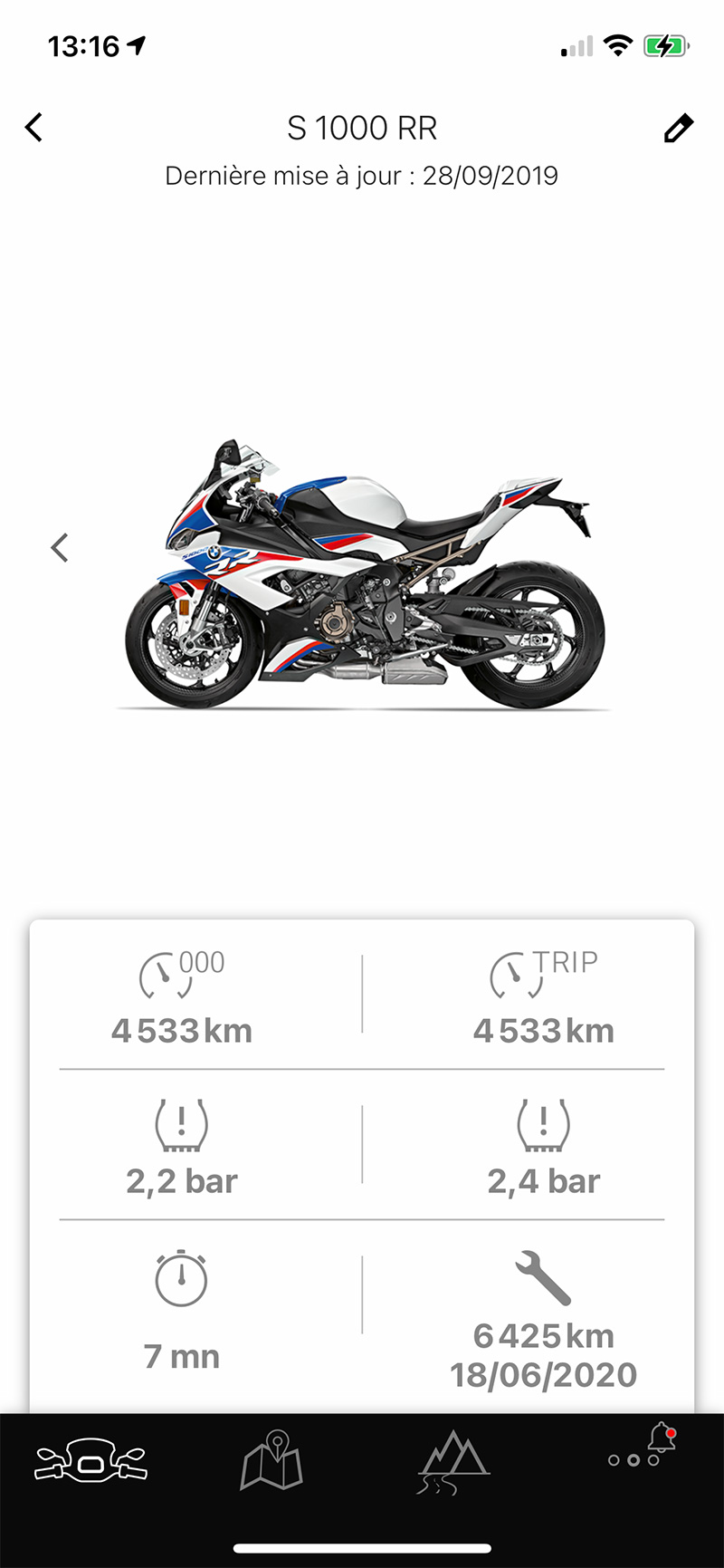 S1000RR sur l'application BMW My CONNECT