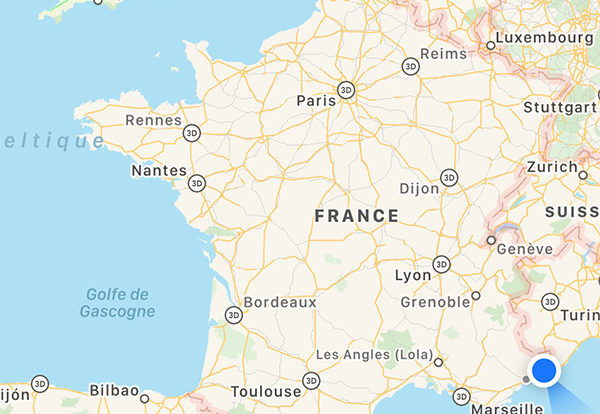 en bas en droite de la France
