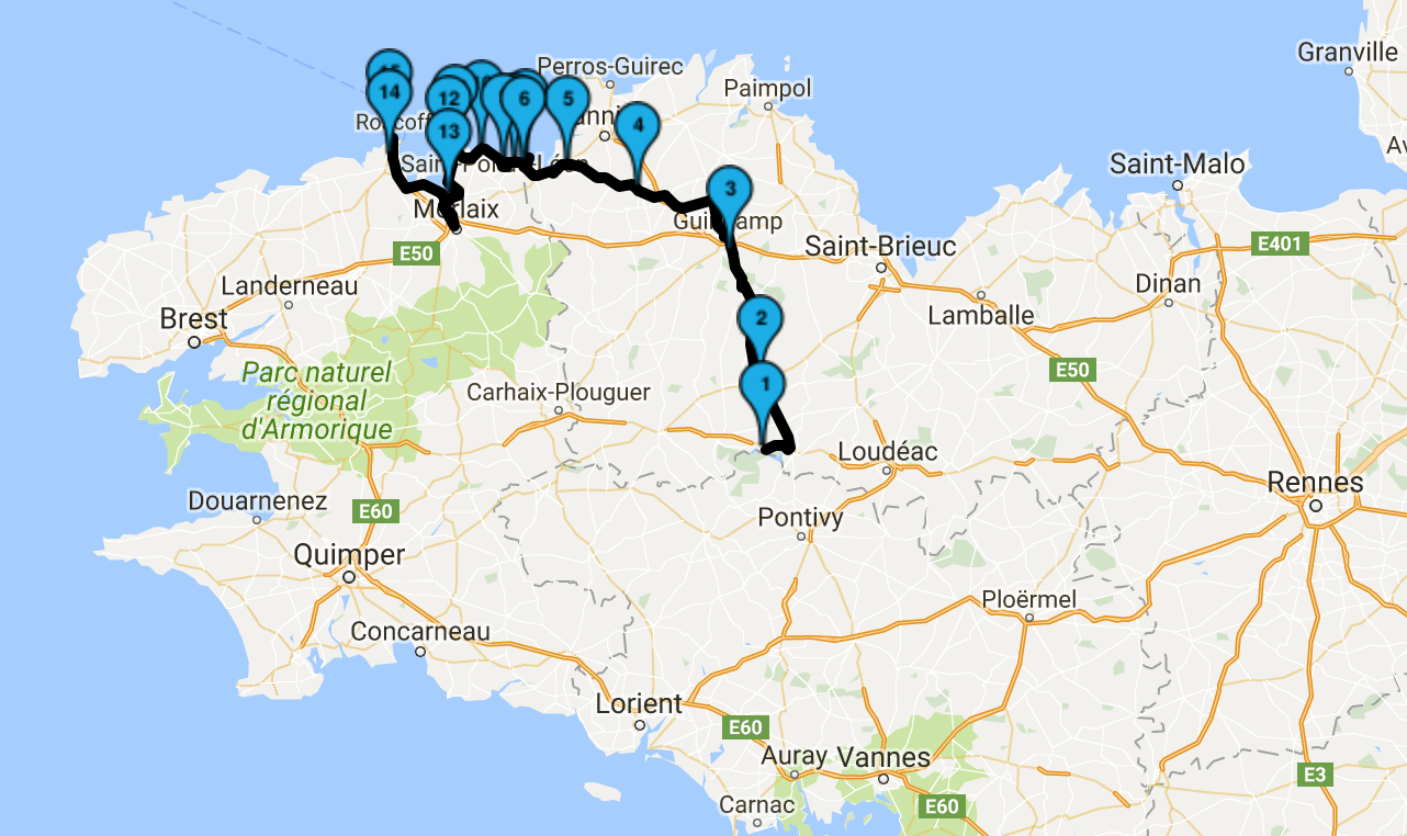 Roadbook Tour de Bretagne 2017 : jour 1 et arrivée le soir en bord de mer
