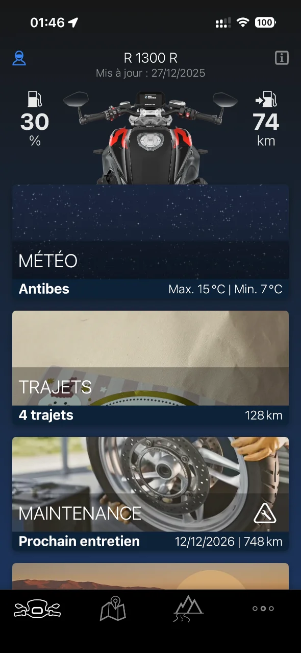 BMW Motorrad Connected : le tableau de bord de l'application mobile