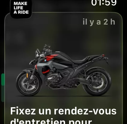Révision moto BMW : Avertissement depuis l'application mobile sur l'Apple Watch Ultra 3