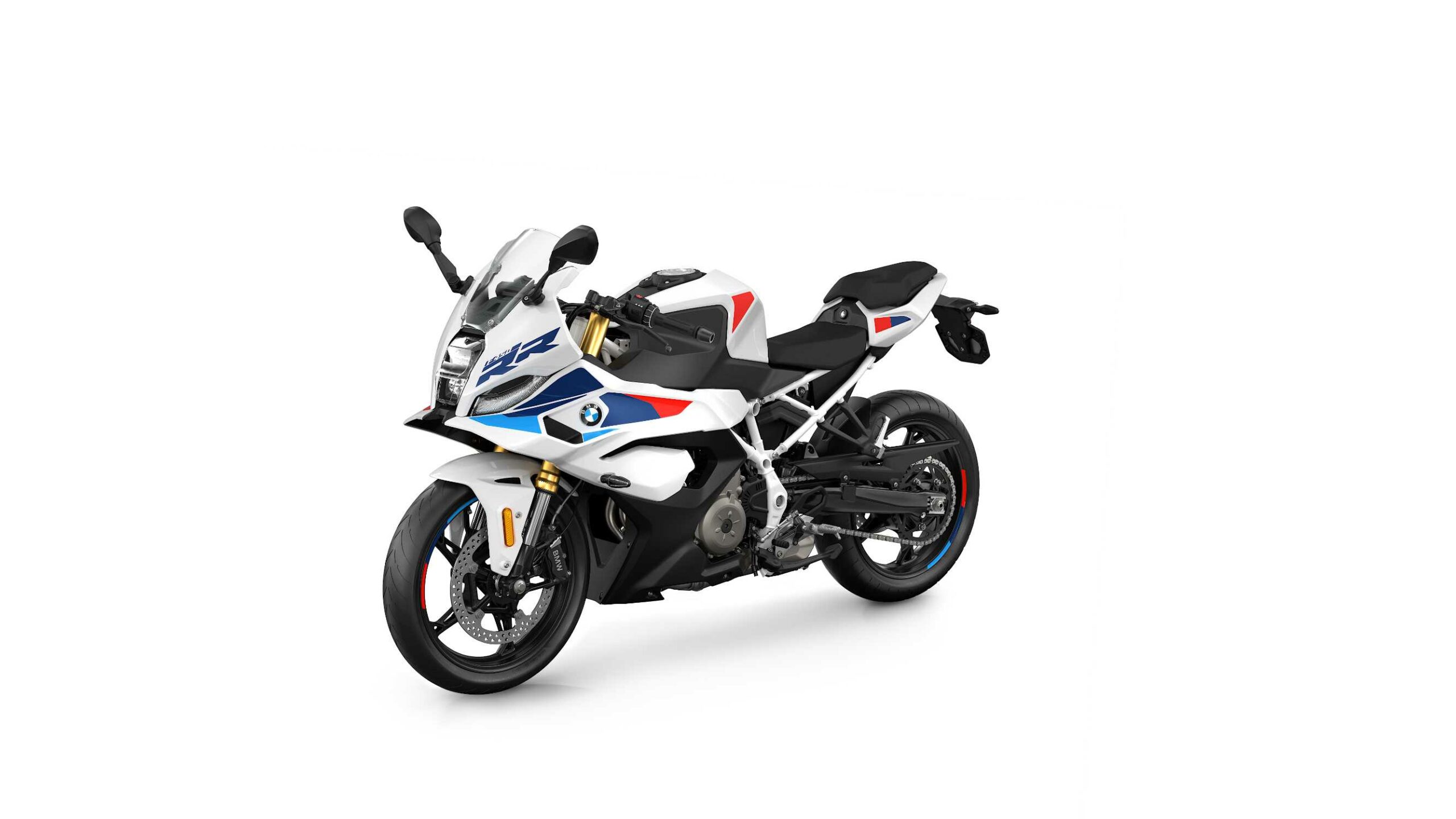 BMW F 450 RR 2027 vue de trois quarts avant, livrée M