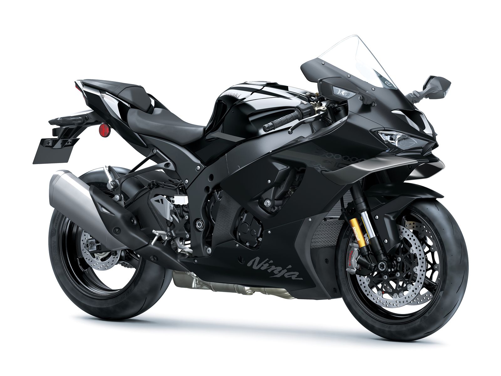 Kawasaki Ninja ZX-10R 2027 nouvelle livrée noire, vue trois quarts avant